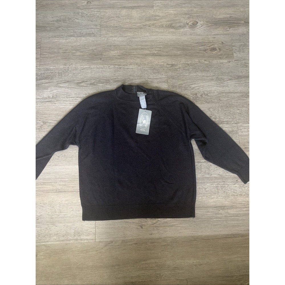 Designers Originals Luxelon Women's Mock Neck Black Sweater, back zipper, Sz L